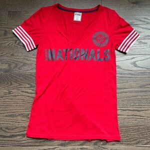 Victoria Secret PINK Washington Nationals Short Sleeve V Neck Shirt | Size L